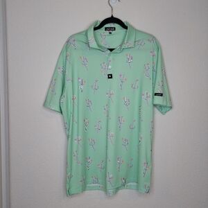 Bad Birdie Cactus Print Golf Polo Shirt Size 2XL